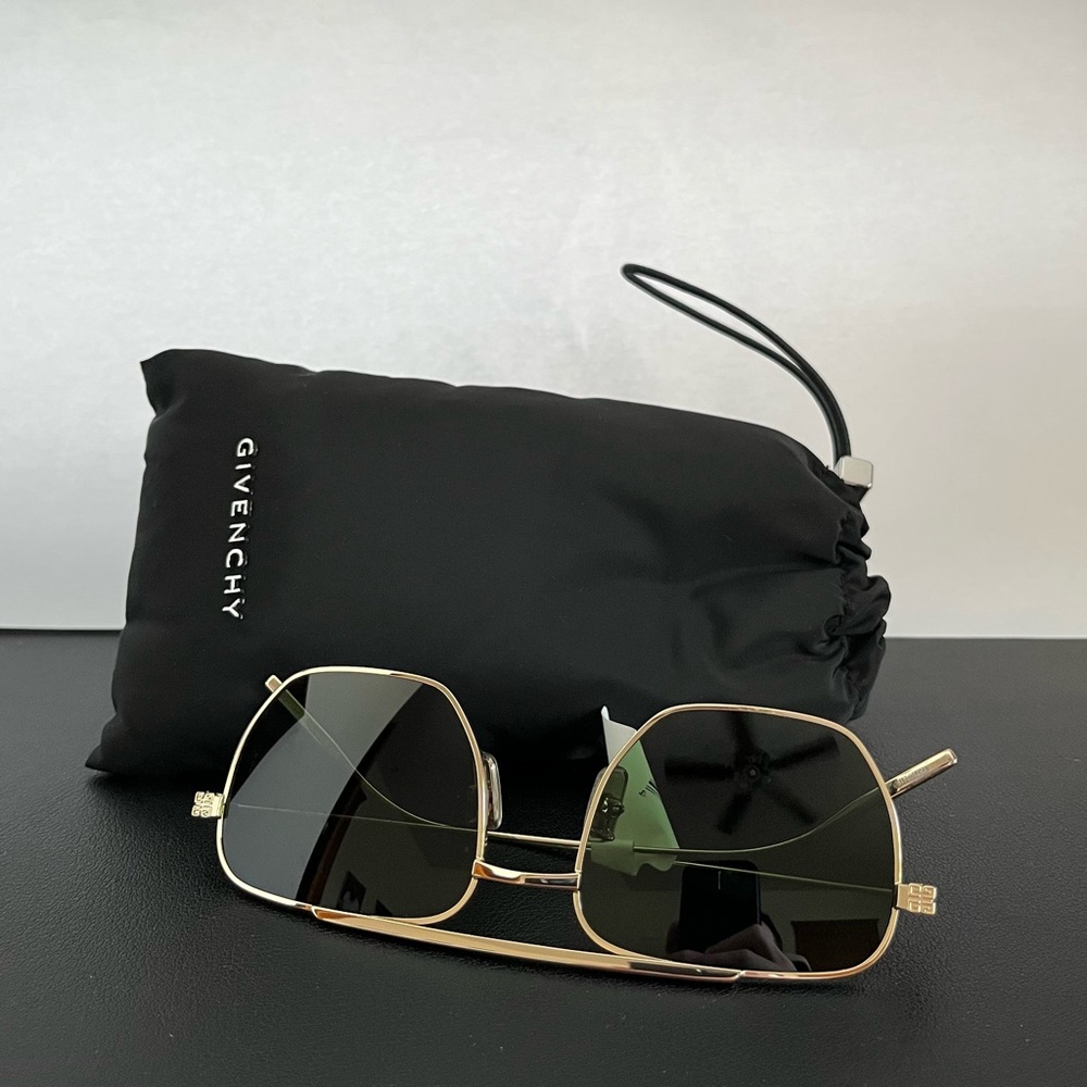 Givenchy Unisex Sunglasses with Gold Frame and Green Lenses